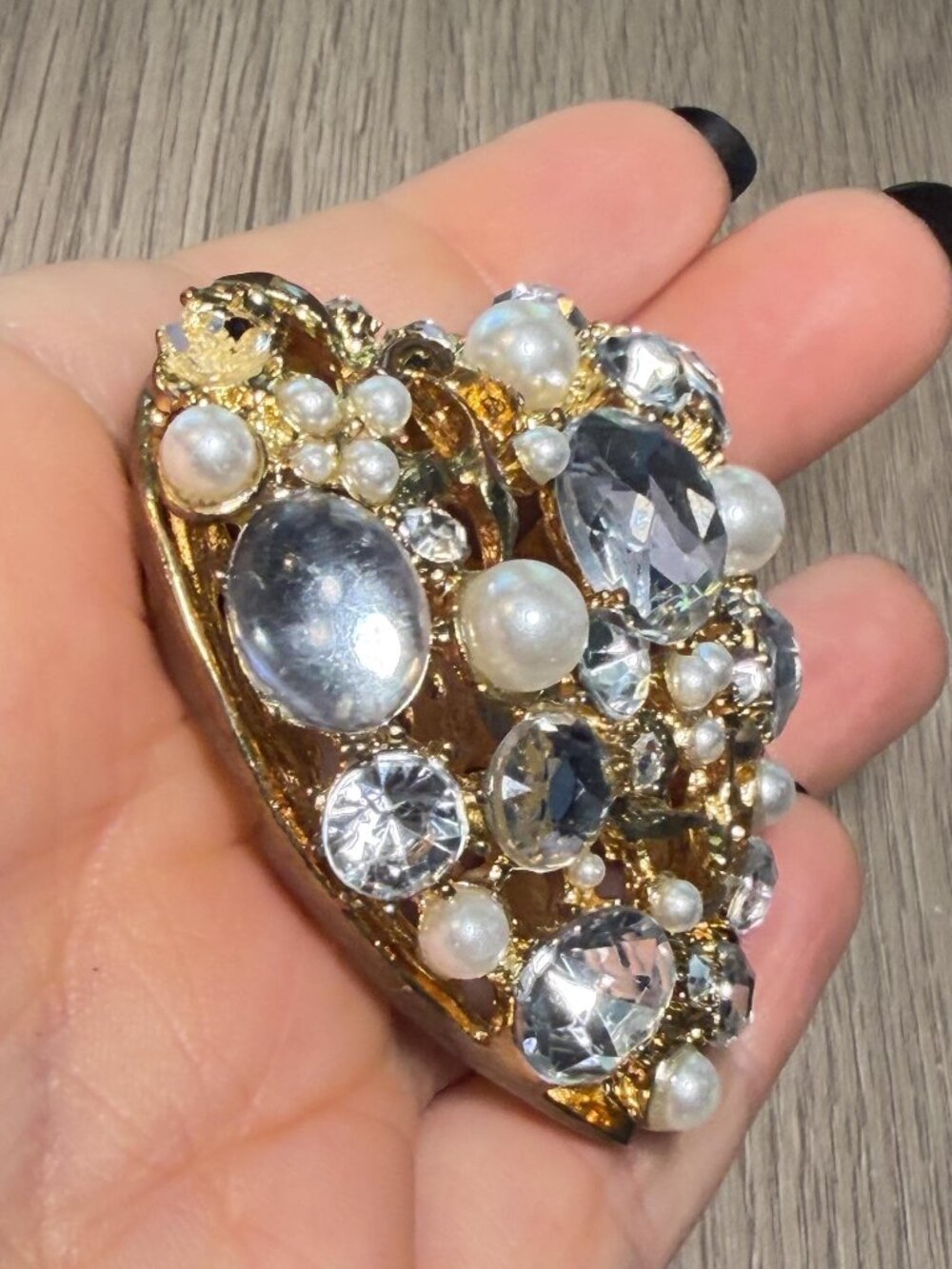 Rhinestone Heart Jewelry Component Faux Pearls Upcycle OOAK - Picture 3 of 9